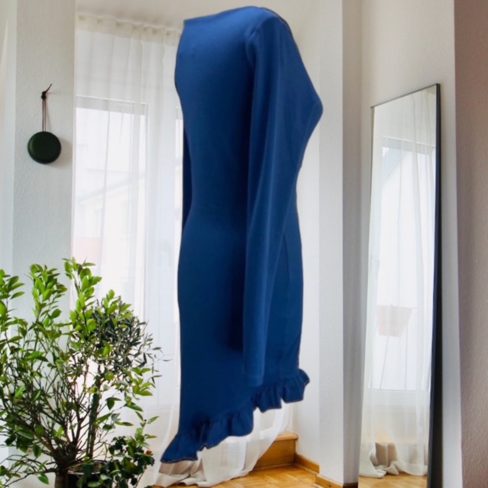 Susana Monaco Imperial Blue Long Sleeve Curved Ruffle Hem Dress - Picture 7 of 13